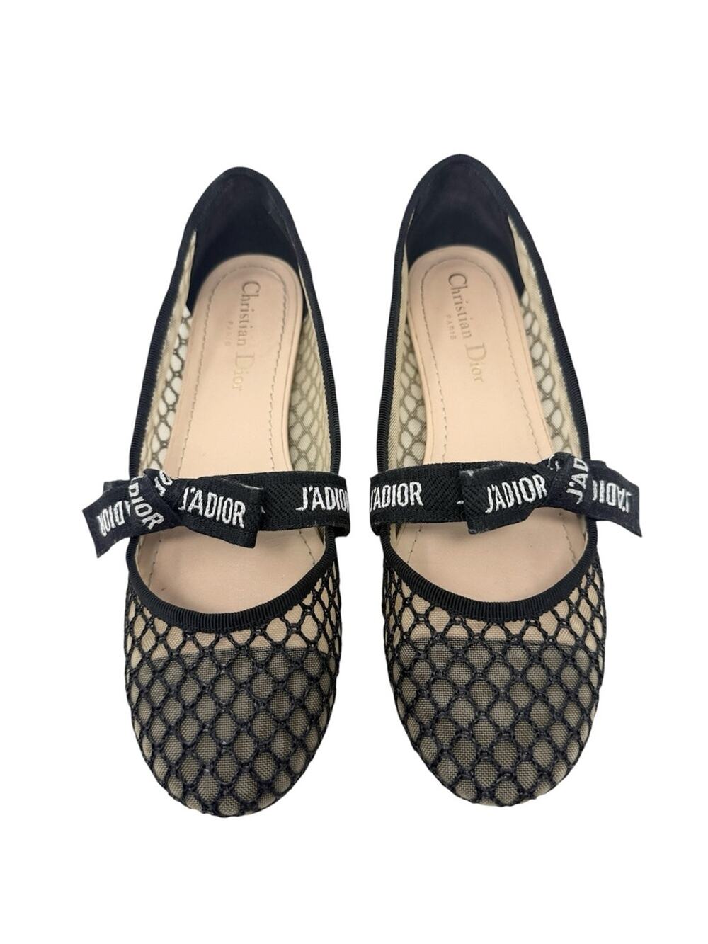 Dior Shoes Miss J’Adior Ribbon Black Mary Jane Resille Mesh Ballet Flats Size 38